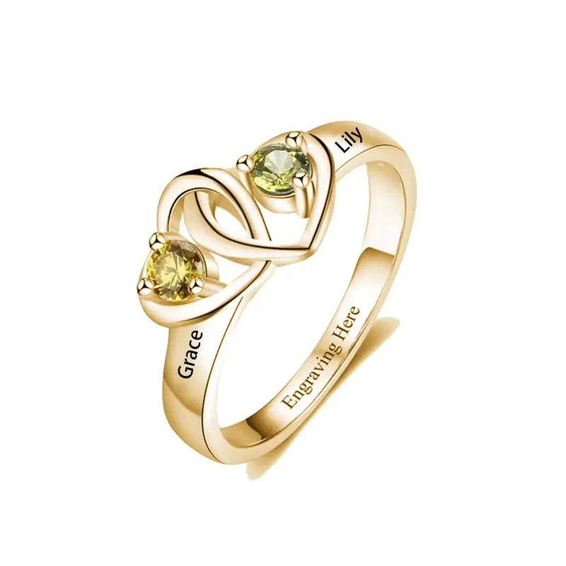 10K Gold Heart Cut & Personalized Birthstone Custom Ring