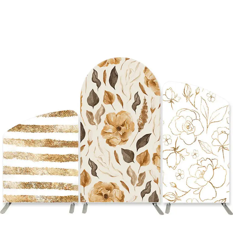 Aperturee Brown Flower Stripe Happy Birthday Arch Backdrop Kit | Diy Chiara Backdrop Cover | Circle Arch Backdrop Diy | Round...
