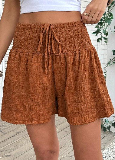 Modlily Terracotta Wide Leg Elastic Waist High Waisted Shorts - S