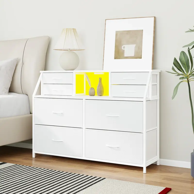 【Storage Hack】Raybee 30‘’H 8 Drawer Dresser for Dorm & Attic,Dresser with Built-In Charging Station and LED, Sturdy C...