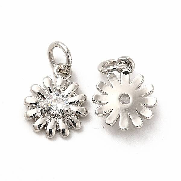 Rack Plating Brass Cubic Zirconia Flower Pendants