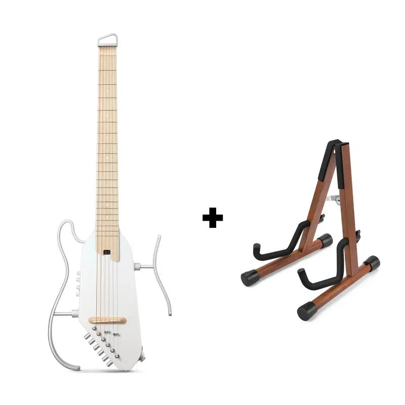 Donner HUSH™ I PRO Acoustic-Electric Travel Guitar - Metallic White / Guitar+Stand