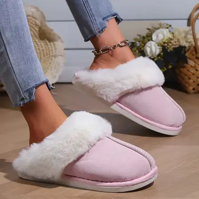 Women's Soft Plush Fleece Lining Slip-On with Fluffy Moccasin - Non-Slip Platform Flat Winter Slippers for Home