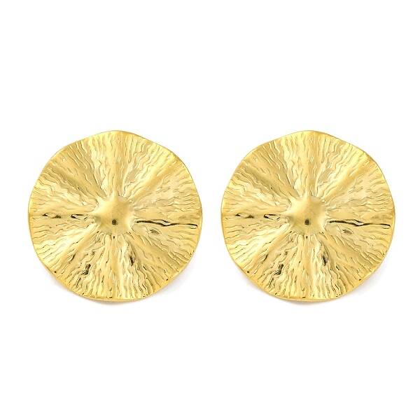 Ion Plating(IP) 304 Stainless Steel Textured Flat Round with Sun Stud Earrings