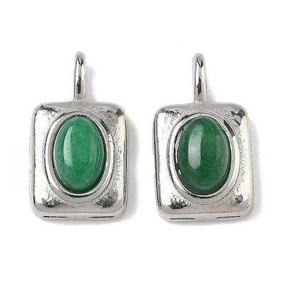 304 Stainless Steel Pave Dyed Natural White Jade Rectangle with Oval Charms