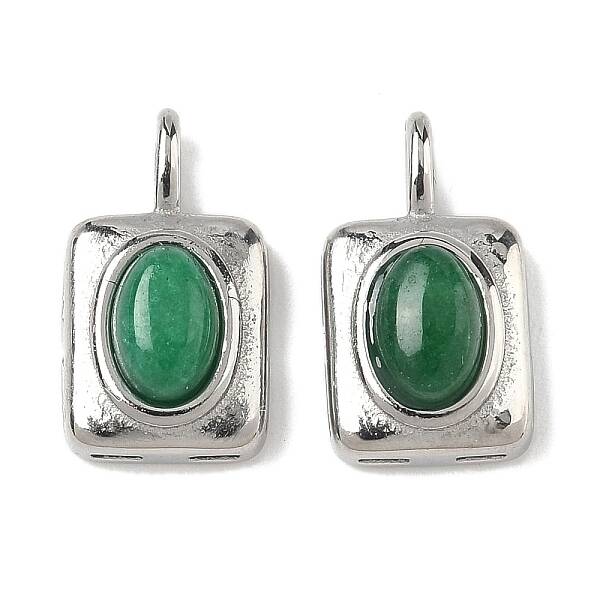 304 Stainless Steel Pave Dyed Natural White Jade Rectangle with Oval Charms