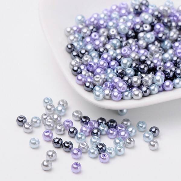 Silver-Grey Mix Pearlized Glass Pearl Beads