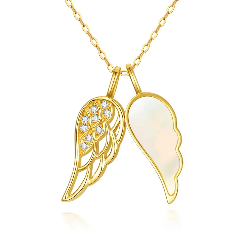 10K Gold Opal Angel Wings Pendant Necklace