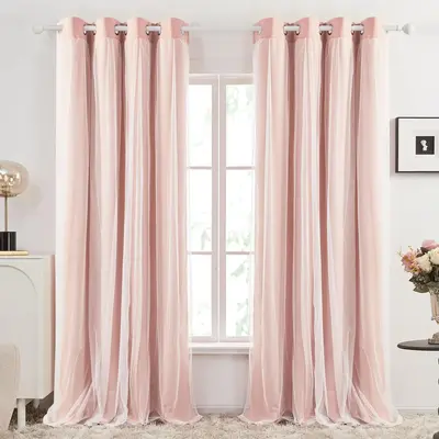 Deconovo Sheer Overlay Curtains (2 Panels, Double Layer) – Room Darkening Drapes with 2 Tie Backs, New Curtains for Bedroom...