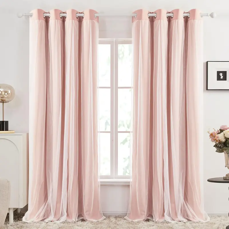 Deconovo Sheer Overlay Curtains (2 Panels, Double Layer) – Room Darkening Drapes with 2 Tie Backs, New Curtains for Bedroom...