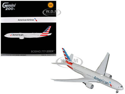 Boeing 777-200ER Commercial Aircraft with Flaps Down American Airlines (N788AN) Silver with Striped Tail Gemini 200 Serie...