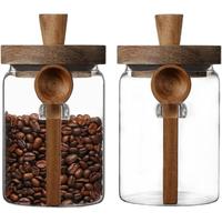 Coffee Jars, Glass Food Storage Jars with Bamboo Wood Lid and Spoon, 20.3oz Glass Kitchen Canisters for Coffee, Tea, Cereal, ...