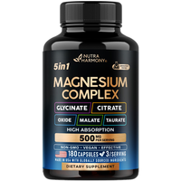 Magnesium Supplement Complex 5 in 1 - Glycinate, Citrate, Malate, Taurate, Oxide for Energy - Made in USA - Vegan, Natural, N...