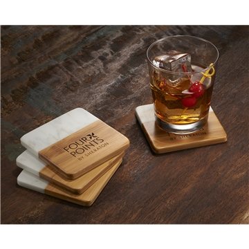 40 Promotional Marble and Bamboo Coaster Set - 4-Piece & Unique ...