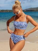Two-piece Set Women's Ditsy Floral Print Bikini Set, Adjustable Strap Swim Top & High Waist Swim Bottom, Swimsuit for Women, ...