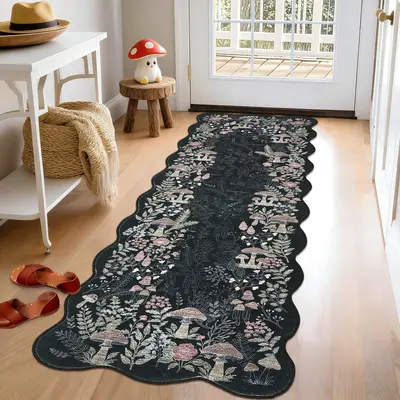 Garvee Scalloped Runner Rug - Washable Non-Slip Low Pile Area Rug, Soft Collapsible Thin Carpet for Hallway, Kitchen, Bedroom...