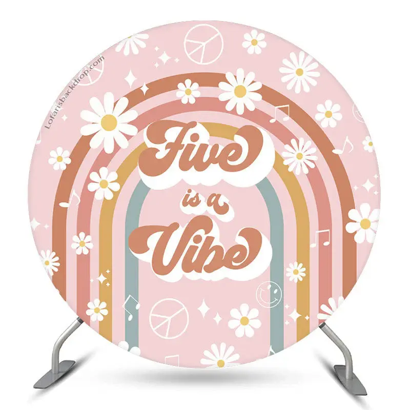 Aperturee Five Is A Vibe Floral 5Th Birthday Round Backdrop | Circle Birthday Backdrop Cover | Circle Backdrops For Birthday ...