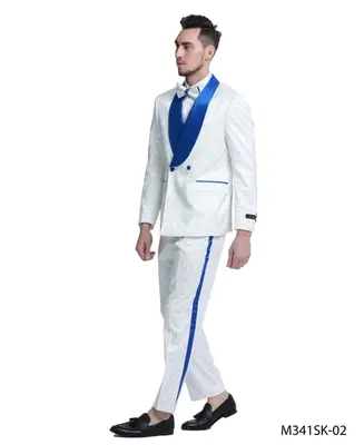Tazio Men's Skinny Fit 2 Piece Suit  Bold Color Accents