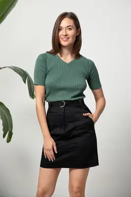 Belted Skirt - Black Satin | Size: XS