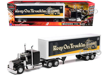 Kenworth W900 Truck Black with Dry Van Trailer \