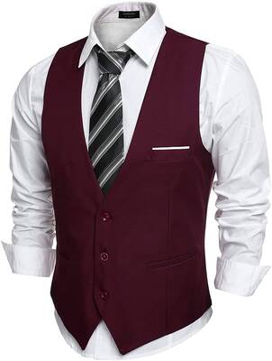 Slim Fit Jacket Vest (US Only), Wine Red / XXL
