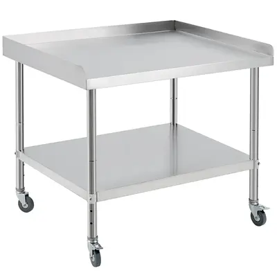 Garvee 36L X 30W X 30H Stainless Steel Table Heavy Duty 440 lb Capacity Adjustable Shelf 3-Sided Backsplash Wheels Commerc...