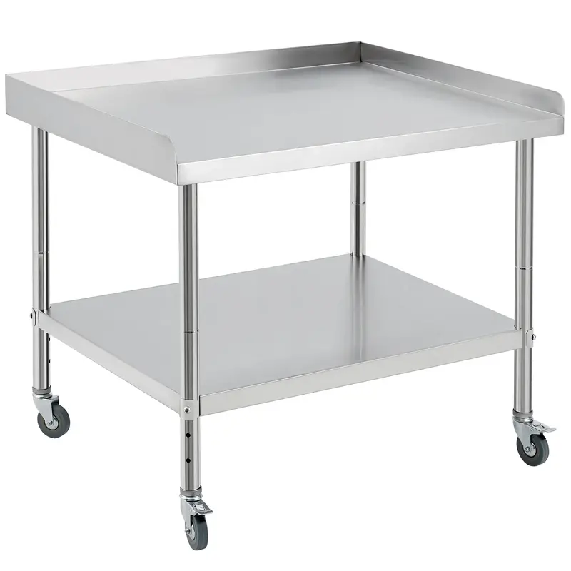 Garvee 36L X 30W X 30H Stainless Steel Table Heavy Duty 440 lb Capacity Adjustable Shelf 3-Sided Backsplash Wheels Commerc...