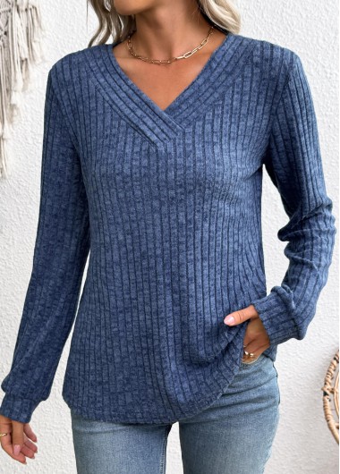 Modlily Blue Long Sleeve V Neck Sweatshirt - M