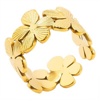 304 Stainless Steel Flower Patchwork Ring