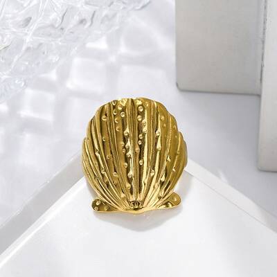 Shell Shape 304 Stainless Steel Open Cuff Rings for Women