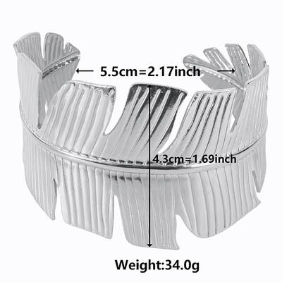 Non-Tarnish Stylish European and American Feather 304 Stainless Steel Cuff Bangles for Women