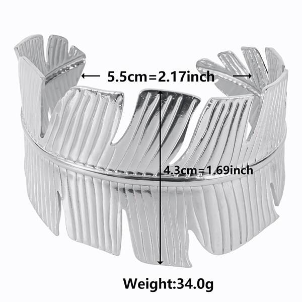 Non-Tarnish Stylish European and American Feather 304 Stainless Steel Cuff Bangles for Women