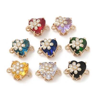 Brass Pave Faceted Glass Heart Connector Charms