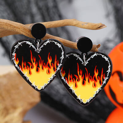 Acrylic Halloween DIY Heart Skull Flame Stud Earrings Collection