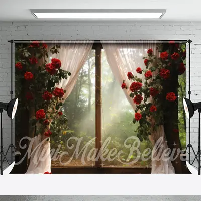 Wonderland Red Rose Vine Window Floral Backdrop - Aperturee