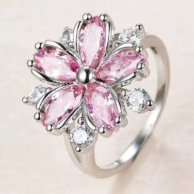 Plum Blossom Brass Pave Cubic Zirconia Finger Rings for Women