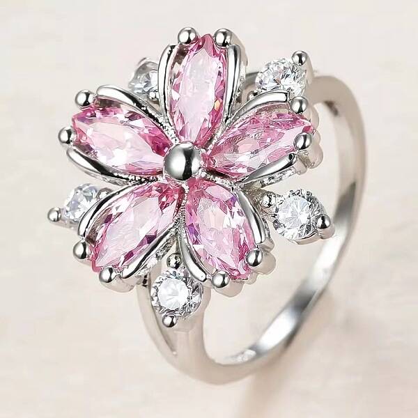 Plum Blossom Brass Pave Cubic Zirconia Finger Rings for Women