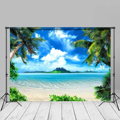 Ocean Scene Palm Trees Seaside Summer Photo Backdrop - Aperturee