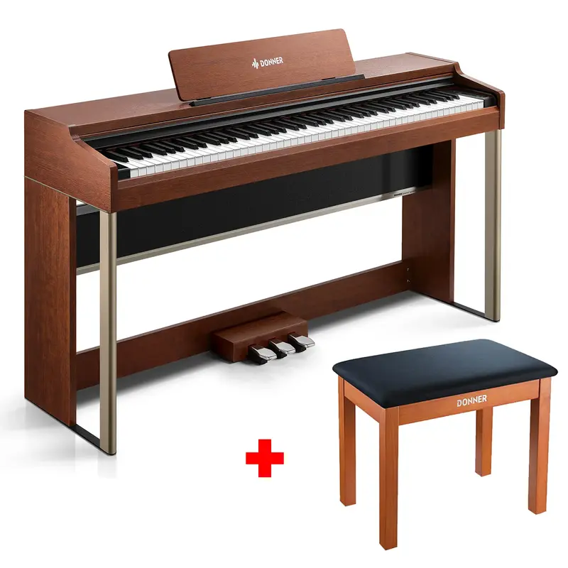 Donner DDP-200PRO Digital Piano with Touchscreen - Brown / Piano+Wooden Bench