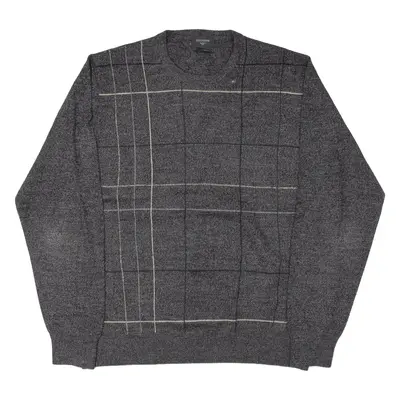DOCKERS Lightweight Patterned Jumper Grey Check Tight Knit Mens L