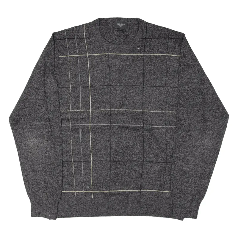 DOCKERS Lightweight Patterned Jumper Grey Check Tight Knit Mens L