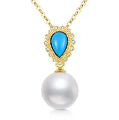 14K Gold Pearl Round Pendant Necklace