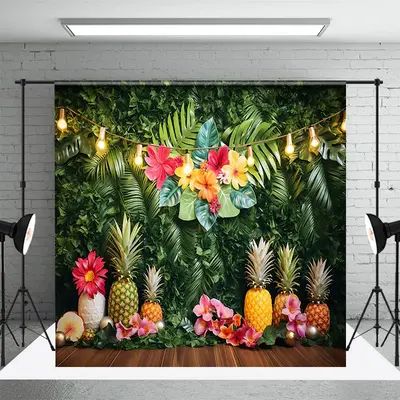 Tropical Leaves Flowers Fruits Summer Photo Backdrop - Aperturee