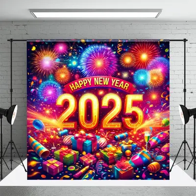 Aperturee Celebrate 2025 Happy New Year Colorful Photo Backdrop - Aperturee