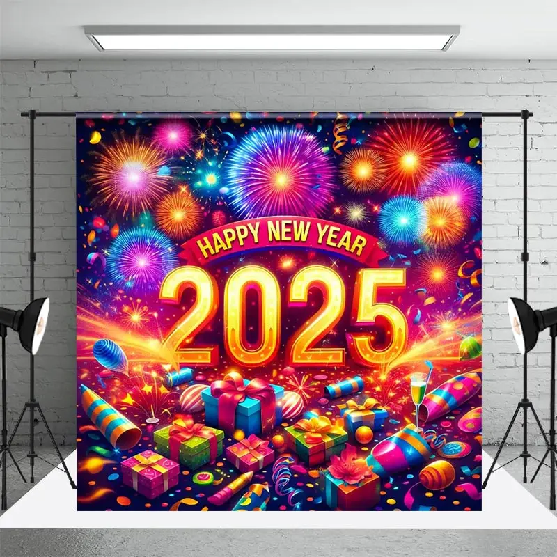 Aperturee Celebrate 2025 Happy New Year Colorful Photo Backdrop - Aperturee