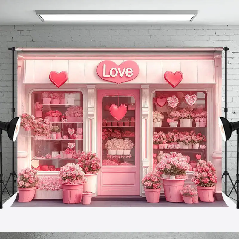 Romantic Pink Flower Shop Valentines Day Backdrop - Aperturee