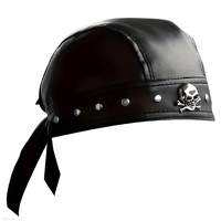 Black PU Leather Cool Punk Pirate Hat with Skull Decor, Turban Style for Halloween, Christmas, Cosplay, Bar Club Rave LARP Pa...