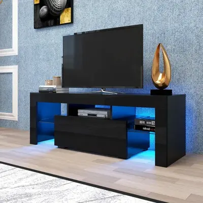 [Bellemave]LED TV Stand for Televisions up to 55 Inchs,Modern Entertainment Center with down filp door, Glass shelf and high ...