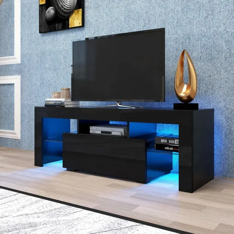 [Bellemave]LED TV Stand for Televisions up to 55 Inchs,Modern Entertainment Center with down filp door, Glass shelf and high ...
