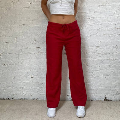 Donnaio Trousers - 35W UK 18 Red Linen Blend